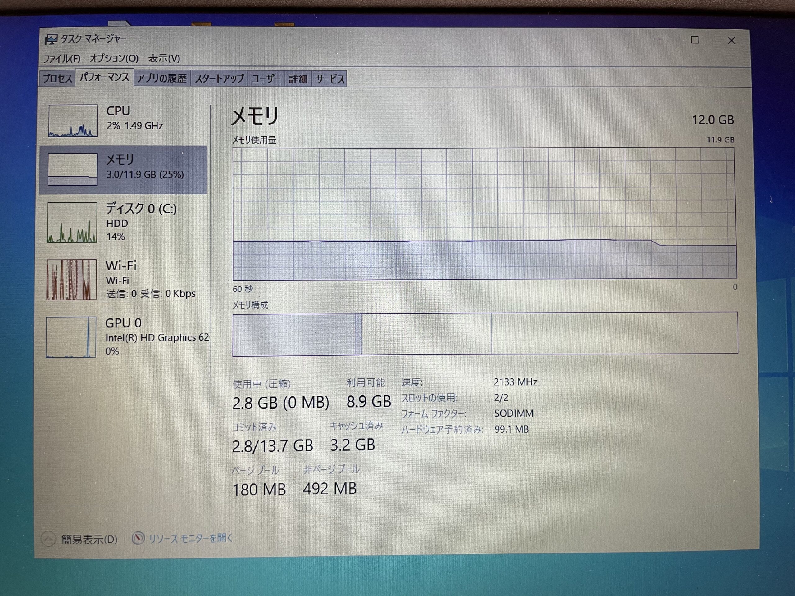 SKhynixの4GB　シリコンパワー ノートPC用メモリ DDR4-2400 8GB　windows10