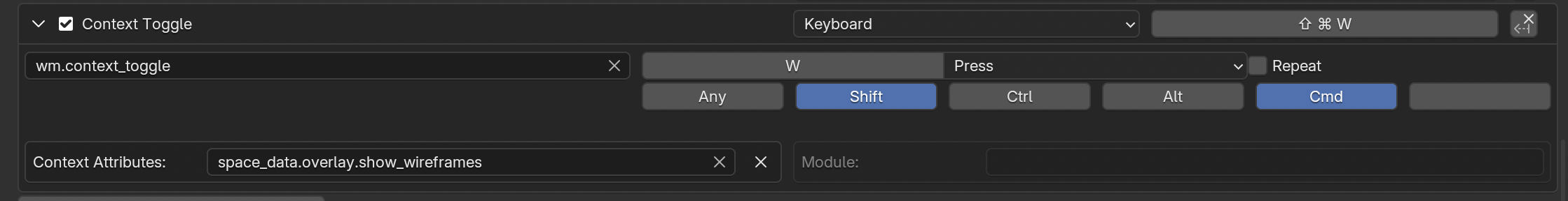 blender ワイヤーフレーム　表示非表示　ショートカット