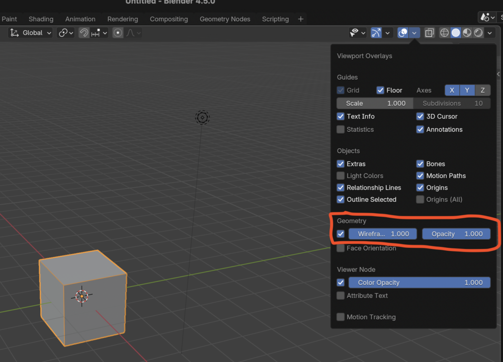 blender wireframe　ショートカット
